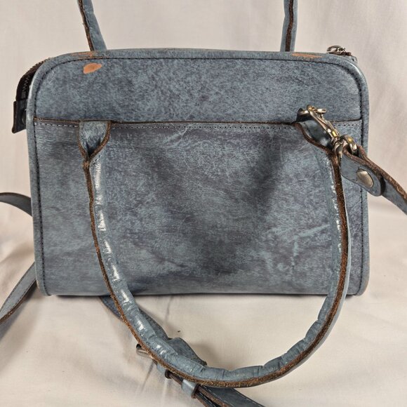 Patricia Nash Blue Leather Embossed Floral Satchel Crossbody Handbag - Picture 4 of 16